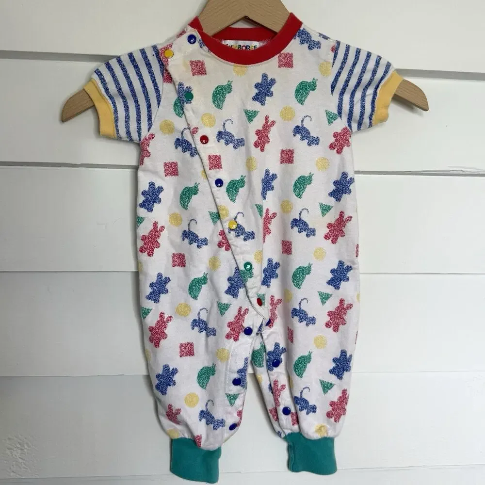 Gymboree Vintage 90's Snap Front Rainbow Animal Shape Short Slv Jumper Newborn